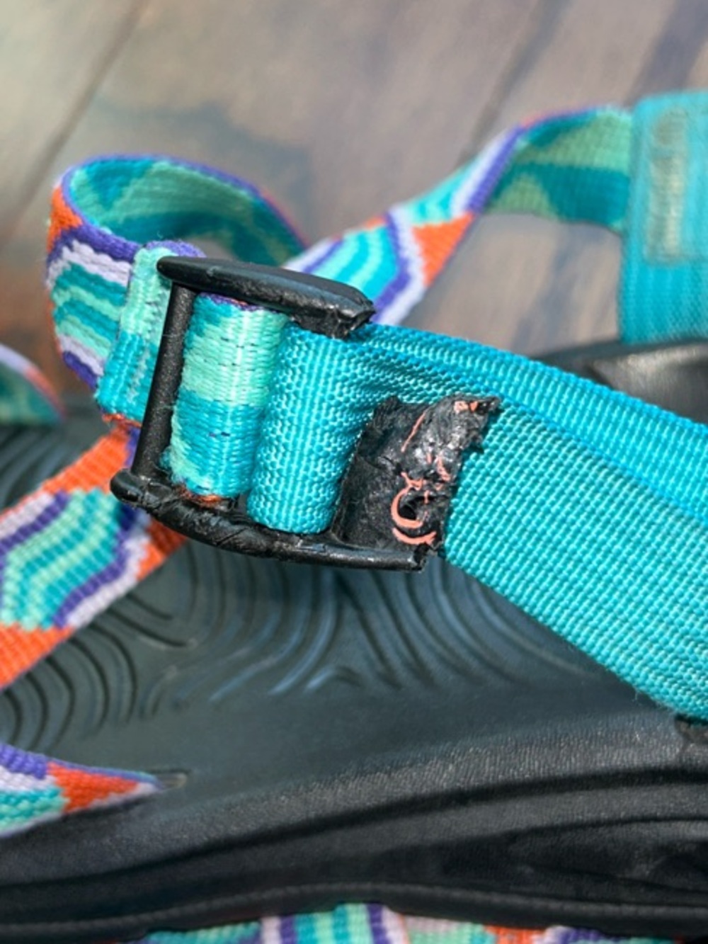Chaco Women Z/Cloud 2 Sandals Teal Purple Orange Strappy Toe Loop Size 10 - Picture 4 of 5